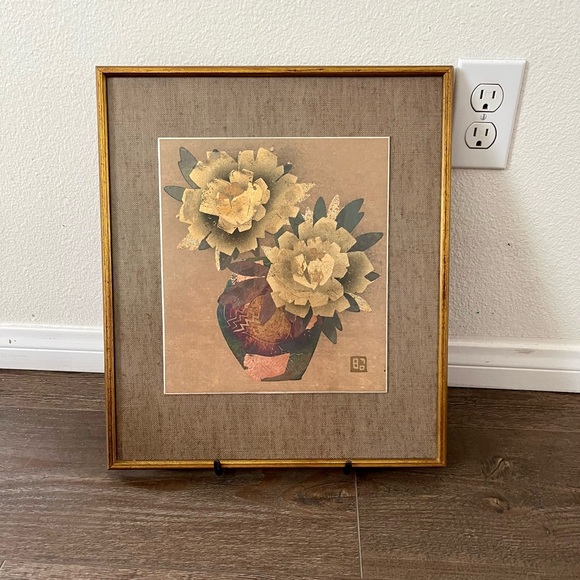 Floral Art Print in Gold Frame 15/17 inch - Picture 1 of 12